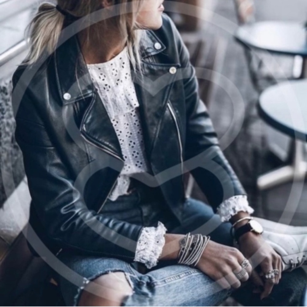 Black biker moto leather Zipper jacket motorcycle